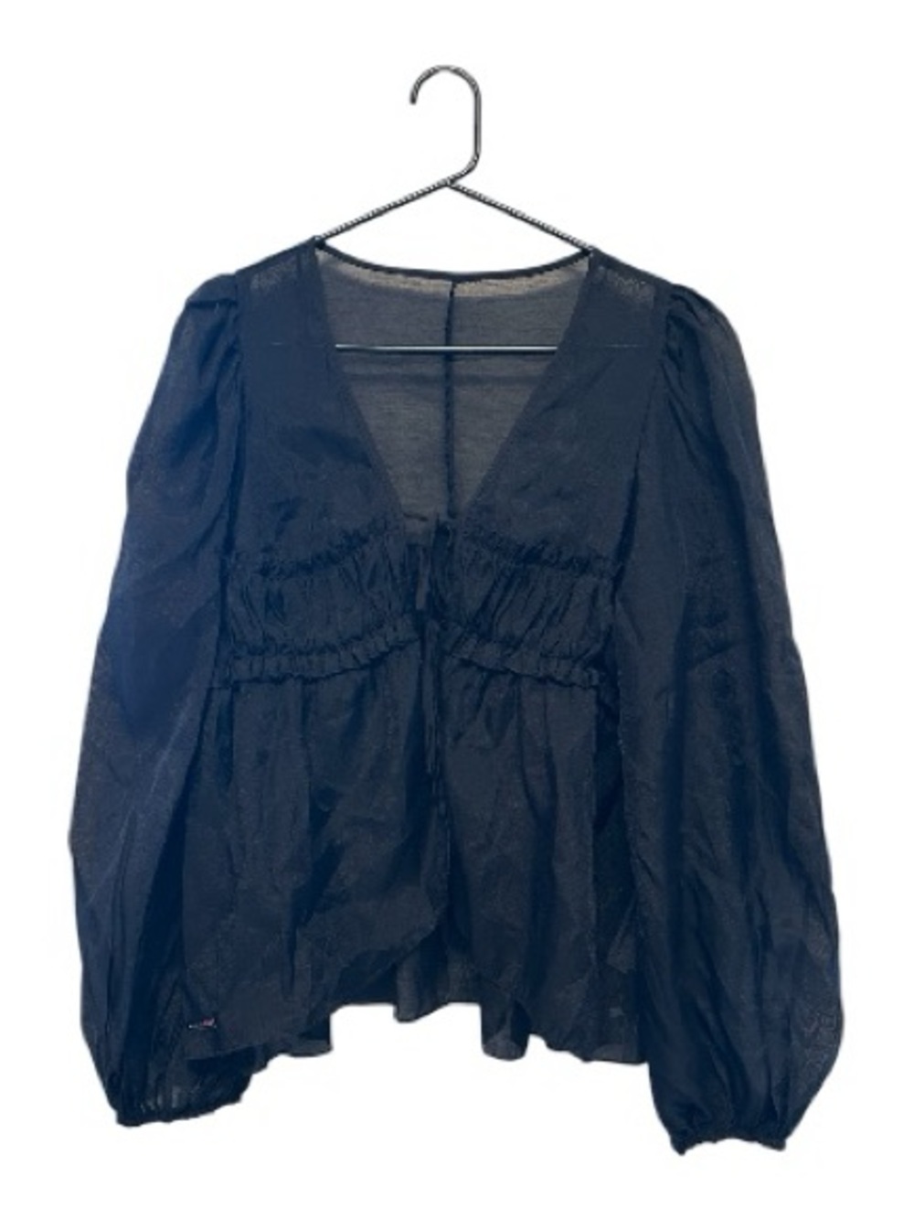NWT Missguided Black Deep V-Peasant Tie Front Blouse Size XL
